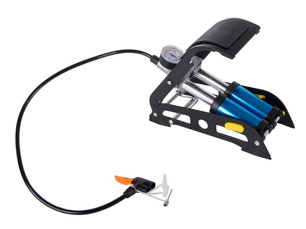 POMPKA SAMOCHODOWA NOŻNA DWUTŁOKOWA KOŃCOWKI ROWER AUTO DO PIŁEK MATERACA